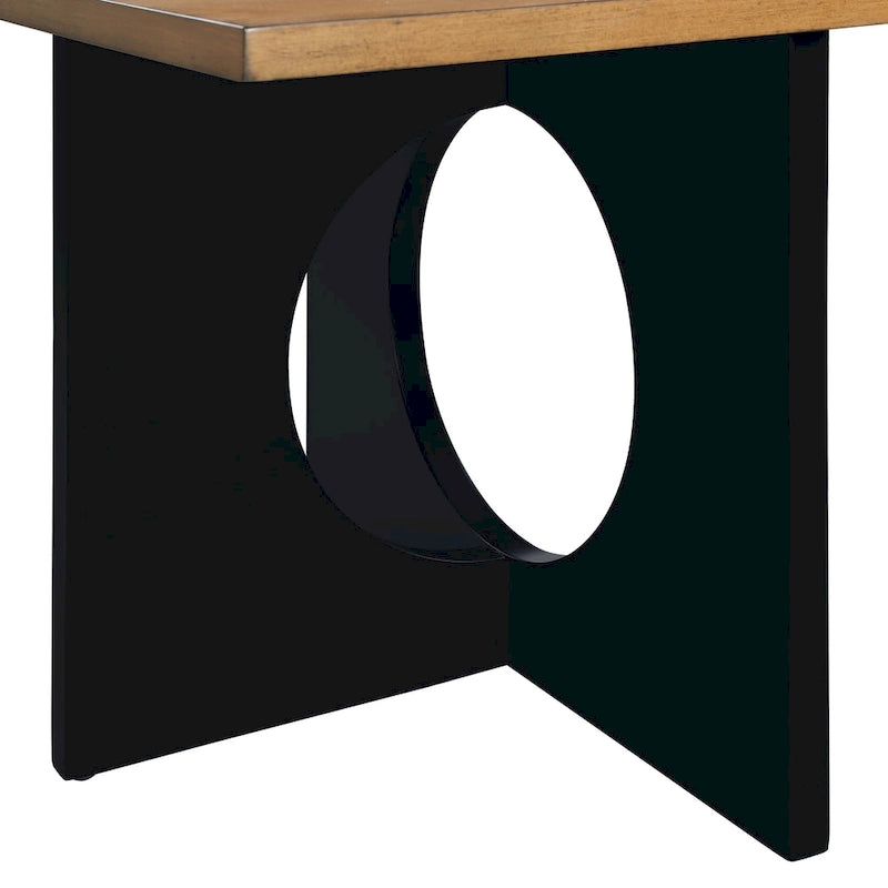Tavolino da caffè rettangolare contemporaneo in legno da 47 pollici con piano in vetro temperato trasparente, finitura superiore nera e espresso chiaro