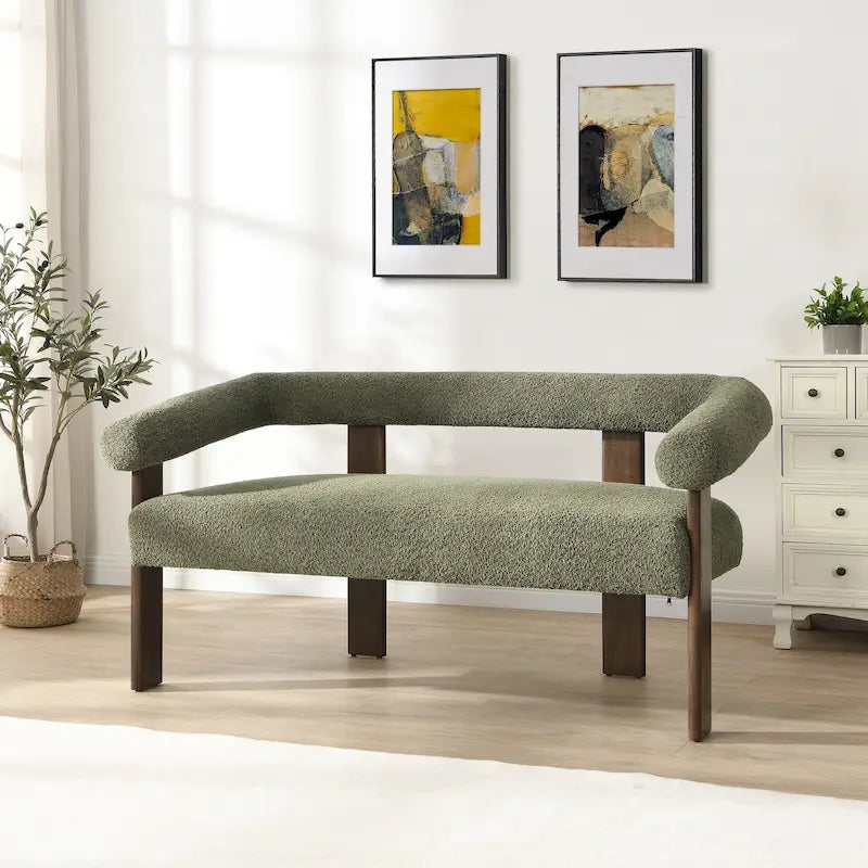 Divanetto Loft con braccioli rotondi e struttura in legno massiccio di caucciù