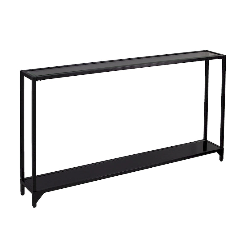 Tavolo consolle con specchio in vetro e struttura in metallo con ripiano - 56 L x 8 P x 29 H