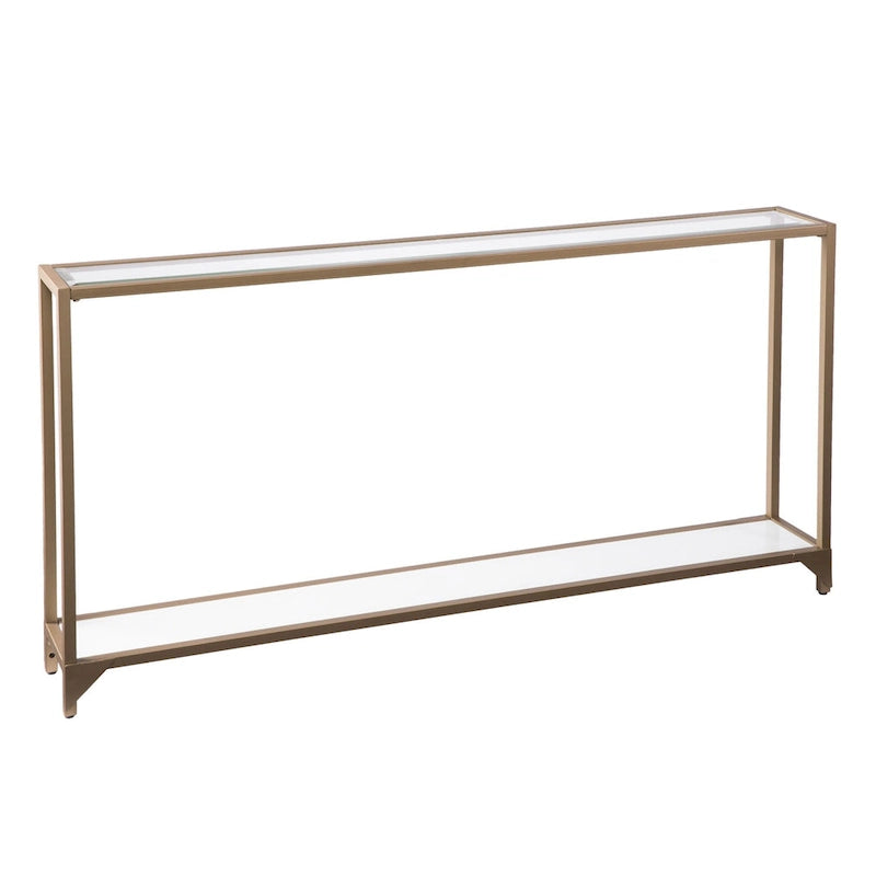 Tavolo consolle con specchio in vetro e struttura in metallo con ripiano - 56 L x 8 P x 29 H