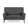 Divanetto in tessuto imbottito Mid-Century Modern con finiture borchiate