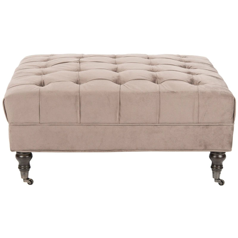 Pouf da cocktail a bottone in cotone color oliva con gambe in betulla