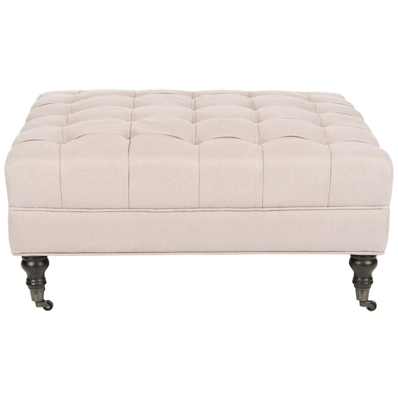 Pouf da cocktail a bottone in cotone color oliva con gambe in betulla