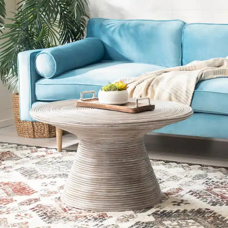 SAFAVIEH Zinca Pedestal Metal Round Coffee Table - 31.5 W x 31.5 L x 17.7 H - 32Wx32Dx18H