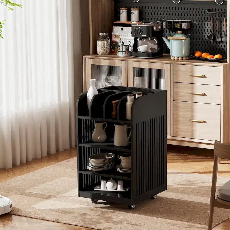 Carrello da Cucina a 4 Ripiani con Portaspezie e Ruote Bloccabili
