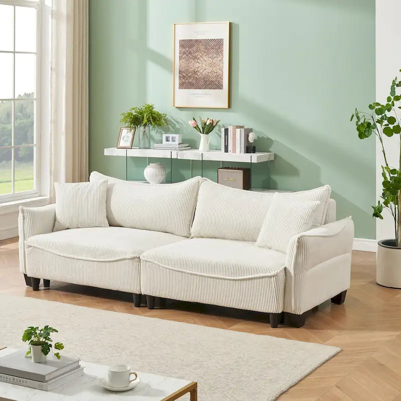 Divano Letto Convertibile in Velluto a Coste con 2 Cuscini Decorativi