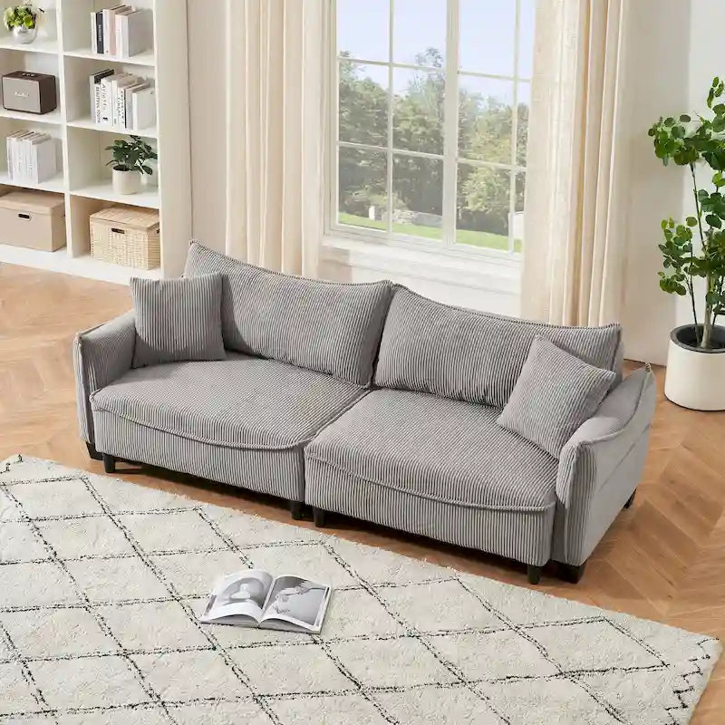 Divano Letto Convertibile in Velluto a Coste con 2 Cuscini Decorativi