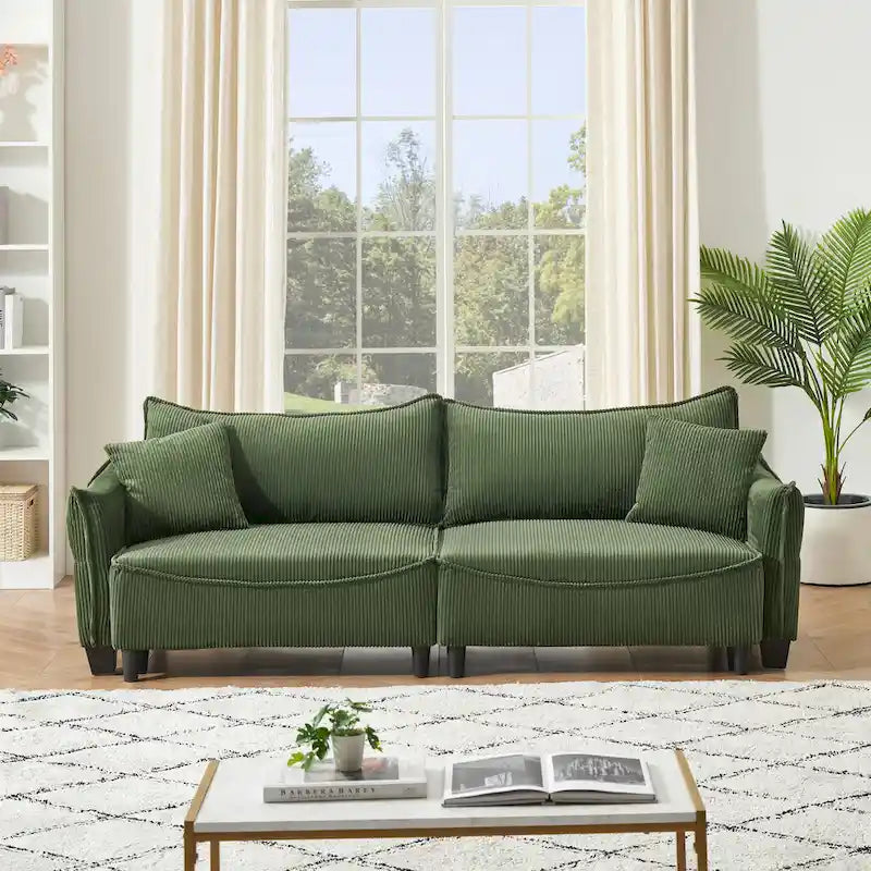 Divano Letto Convertibile in Velluto a Coste con 2 Cuscini Decorativi