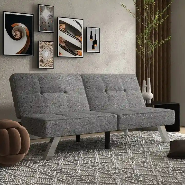 Divano letto futon pieghevole convertibile moderno imbottito in lino per piccoli spazi abitativi