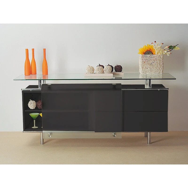 Credenza laccata con ante scorrevoli in vetro satinato, 71x21x31H